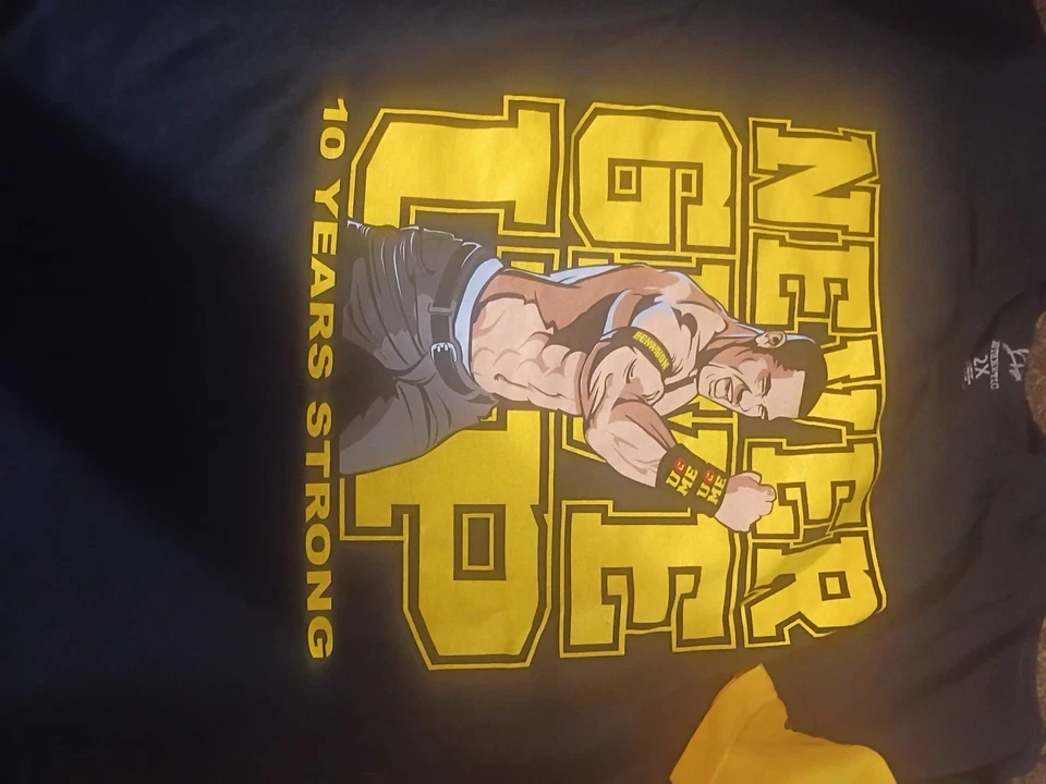 John Cena 10 Years Strong2008  Shirt 2 Tshirts  XXL NeverGiveUp Black And Yellow - Image 3 of 4