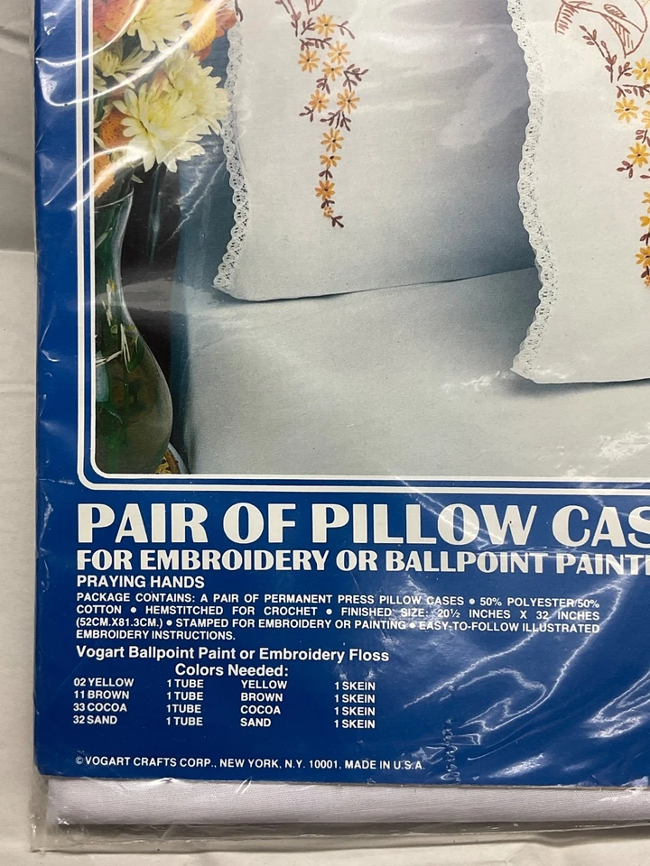 Vogart Crafts Praying Hands Stamped Pair of Pillow Cases for Embroidery 8700H - Image 3 of 4