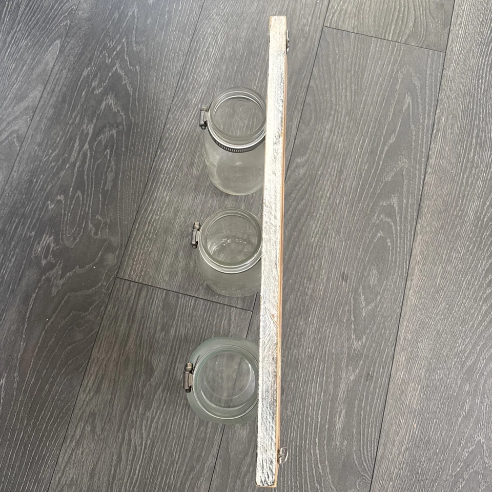 Tarro de albañil con base de madera de vidrio rústico para colgar Foto 3 de 4