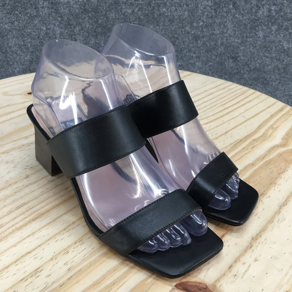 Sandalias Nine West para mujer 6,5 M Churen dos correas deslizables cuero negro Foto 3 de 4