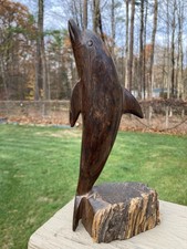 Large Hand Carved Ironwood Dolphin Jumping Sculpture 9" Wood Statue
