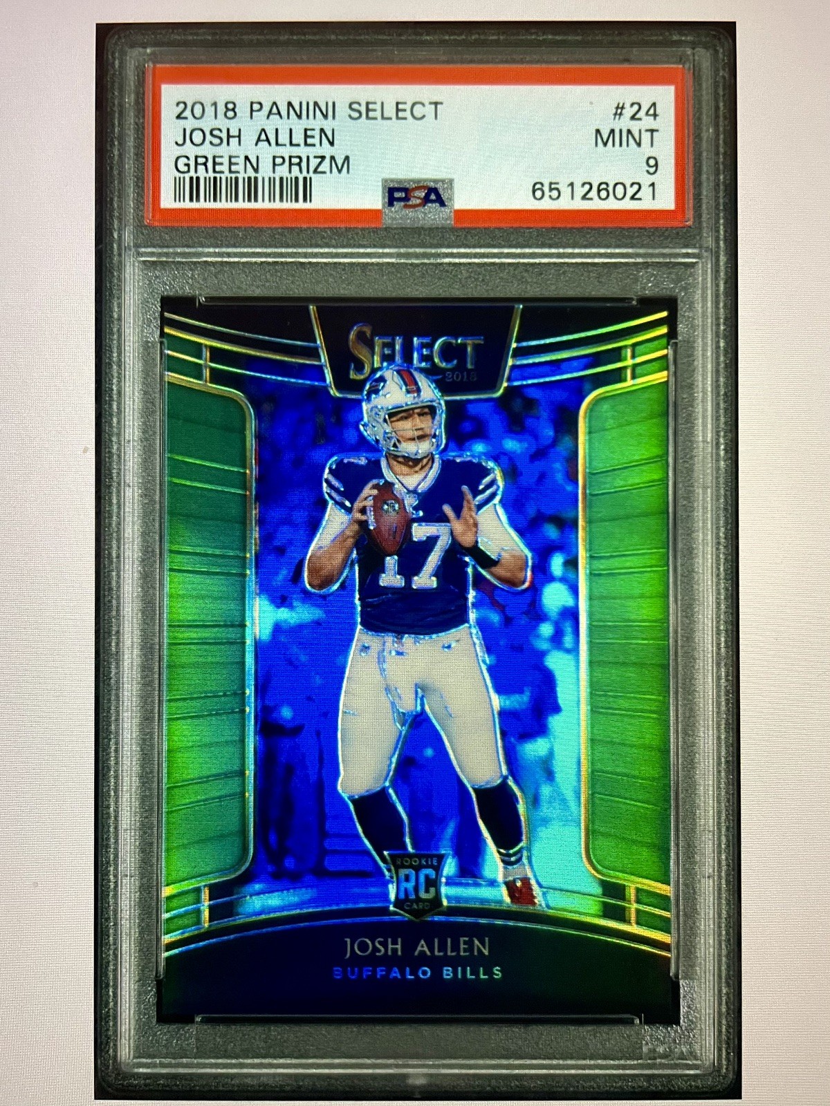 2018 JOSH ALLEN PANINI SELECT GREEN PRIZM #24 RARE ROOKIE CARD #1/5 PSA 9 MINT