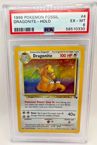 1999 POKEMON FOSSIL #4 DRAGONITE HOLO PSA 6