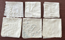 Antique Vtg Linen 6 Lot Handkerchiefs, Hankies Embroidery Cutwork Lace Edge - EX