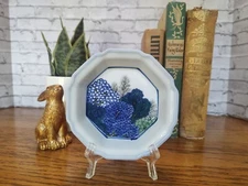Vintage TAKAHASHi Japan Octagonal Blue Floral Signed Painted Edge EUC  5x5"