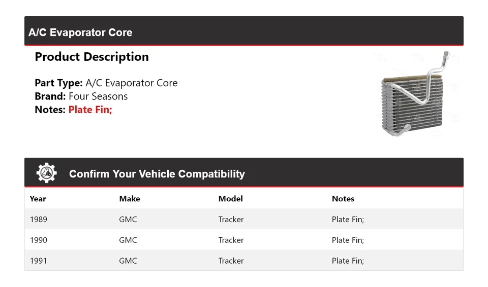 Ядро испарителя кондиционера для 1989-1991 GMC Tracker 4 сезона 1990 - Изображение 2 из 4
