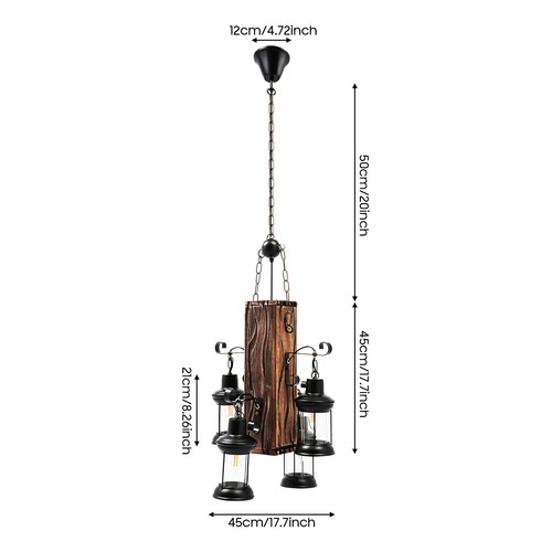 Retro Wood Pendant Lighting 4-Lights Rustic Chandelier Farmhouse Ceiling Lamps - Picture 4 of 15