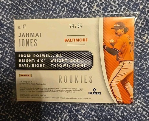 Jahmai Jones 2021 Absolute Baseball RC Sweet Spot Rookie Auto SP #/35 Orioles - Picture 3 of 3