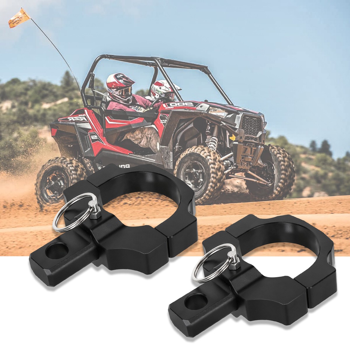 Pair Of 1.75"–2" Rollbar Mount Brackets For UTV/ATV Whip Lights Or Flag Poles – Front Or Side Mount – 3-Yr Warranty