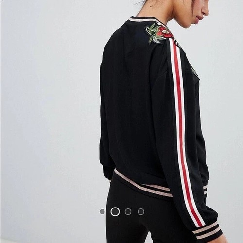 Ted Baker Maddeyy Floral Embroidered Top Black Long Sleeve Sporty Luxury Sz 2 =M - Picture 5 of 15