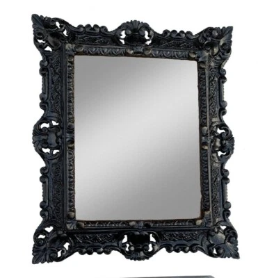 Wandspiegel Schwarz 45x38cm Barock Spiegel Gothik Badspiegel Hängespiegel Antik - Bild 1 von 4