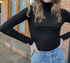 Miss Selfridge black long sleeve ribbed turtleneck top size UK 10