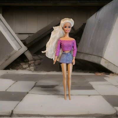 MATTEL BARBIE DOLL 1990's JEAN SKIRT TOP OUTFIT REDRESS RESTYLE OOAK EUC C389G 