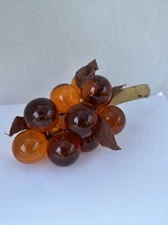 Vintage Orange Lucite Cluster Of Grapes On Driftwood Mid-Century Modern 13 Grape