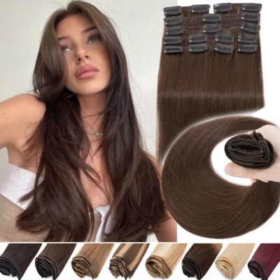 100% Echthaar Clip In Remy Haar Extensions Haarverlängerung 8 Tressen Blond DICK - Bild 1 von 4