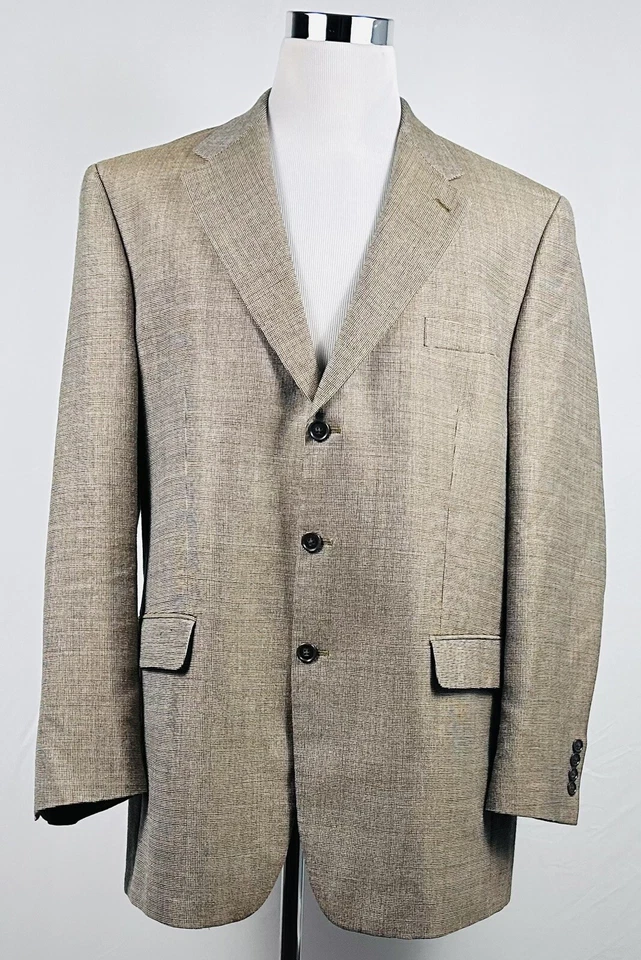 Abrigo deportivo vintage Marshall Fields 46L lana seda marrón cuadros tres botones ventilados Foto 2 de 4