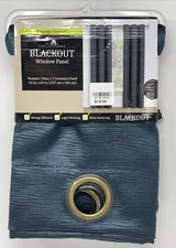 Home Collections Domino Teal Navy Blackout Grommet Window Panel (1) 42Wx63H" NWT