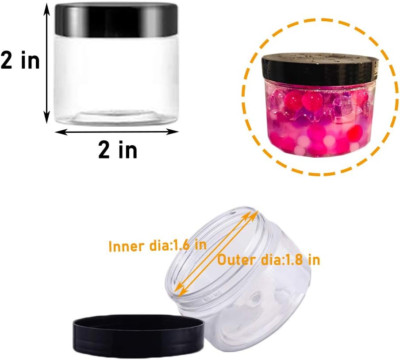 20 Pack 2Oz Clear Plastic Slime Containers - Storage Jars with Black Lids