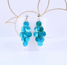 Clip on 2 3/4" silver lightweight layered circle shell earrings in seven colors