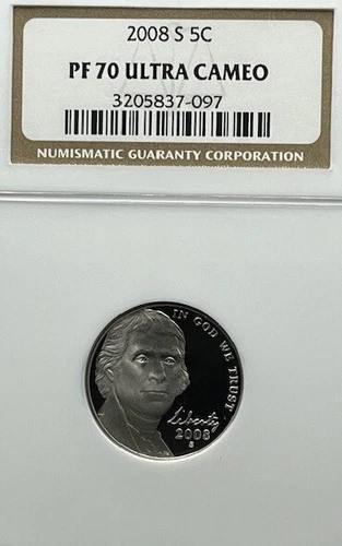 2008-S Jefferson Nickel 5C NGC PF 70 Ultra Cameo