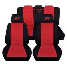 Complete set Seat Covers Fits a 2011-2015 Honda Civic Si  4 dr  sedan Black  Red