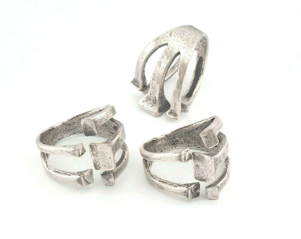 Arms Ring Adjustable Antique Silver Plated brass 19.5mm 9.5US