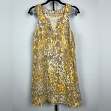 Ann Taylor Loft Gray Yellow Abstract Print 100% Linen Sleeveless Tunic Dress 2