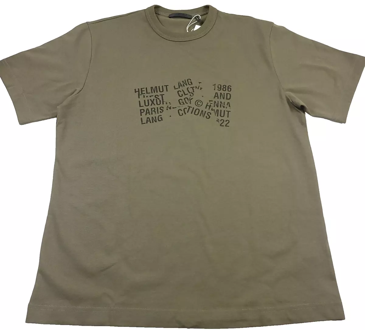 175 HELMUT LANG Crumple Logo Tee T Shirt in Juniper Green Mens Size Small