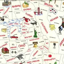 Fabric All States on Cream Cotton FABRIC TRADITIONS 1/4 Yard 5176-C