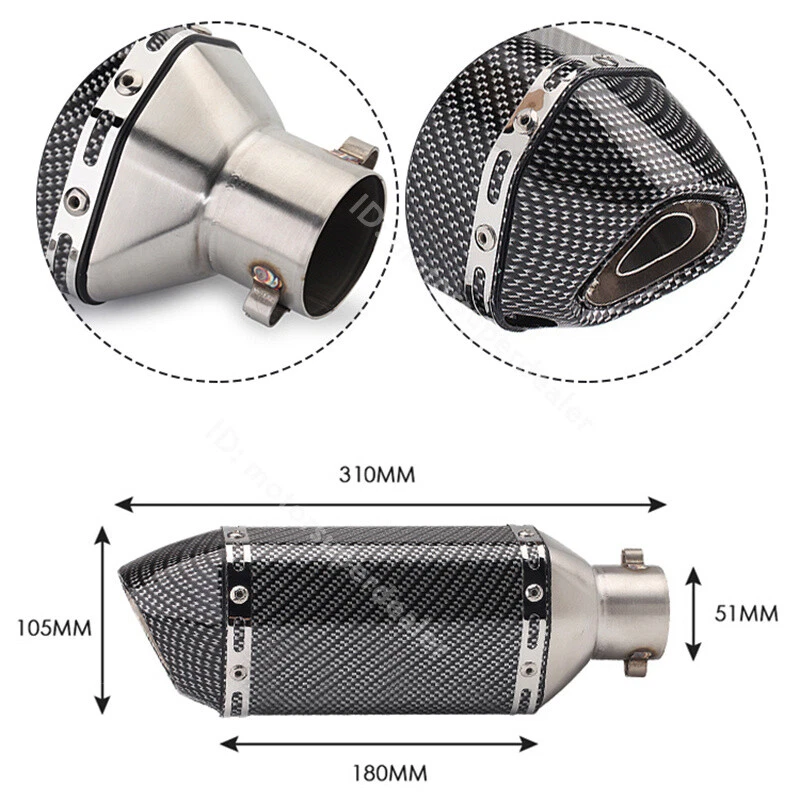 38-51mm Pontas de Escape de Motocicleta Scooter Tubo Silenciador Curto 310mm com DB Killer - Imagem 3 de 4
