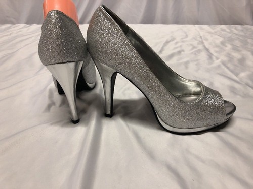 Rampage Brand Women's shoes size 7.5 M Silver Glitter Rhinestone 4" heel Bridal - Picture 10 of 12