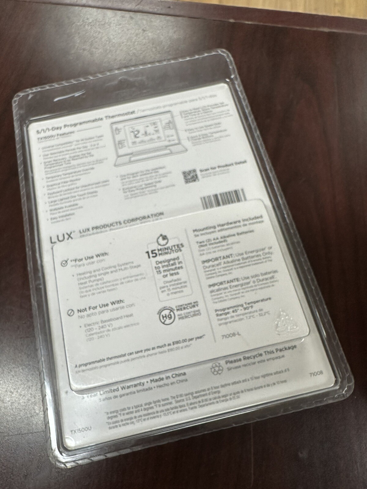 Lux TX1500U 5 1 1 Day Programmable Thermostat Easy Installation Heating Cooling