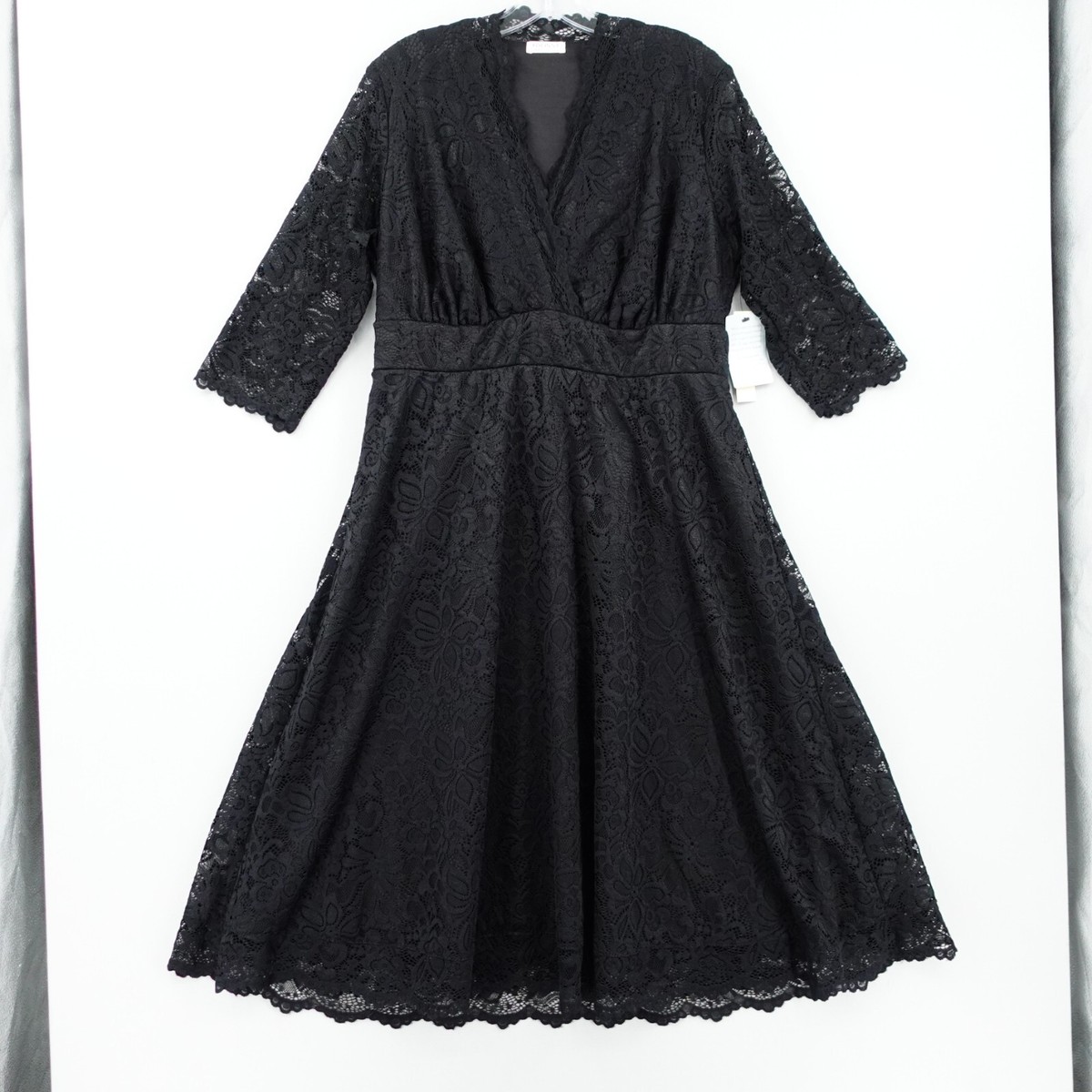NWT Kiyonna Plus 1X Scalloped Boudoir Lace Dress Black V Neck Stretch Lined  | eBay