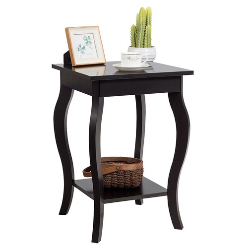 Accent Side Table Sofa End Table Nightstand Coffee Table w/ Storage Shelf Brown