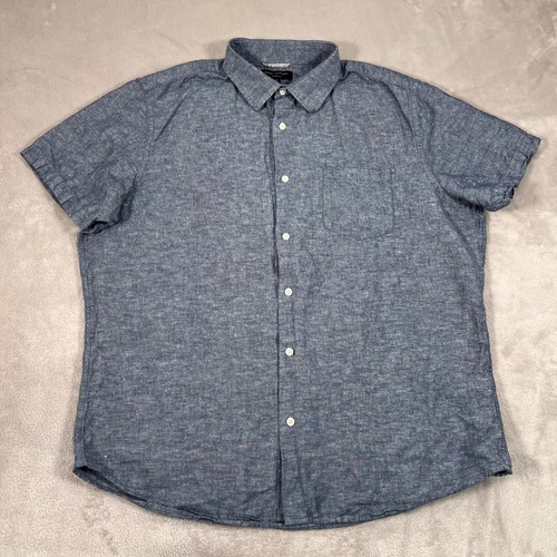 Banana Republic Shirt Mens XL Extra Large Blue Linen Slim Fit Short Sleeve Woven