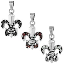Sterling Silver FLEUR DE LIS Pendant w/ Cubic Zirconia Stones