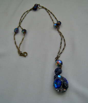 SUPERIOR 3RD ¼ 20TH C. AMETHYST/BLUE VIOLET AURORA BOREALIS NECKLACE GEMCUT CRYS