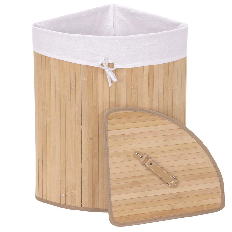 Eckwäschekorb HWC-C21, Laundry Wäschesammler Wäschetonne, Bambus 61x48x35cm 50l