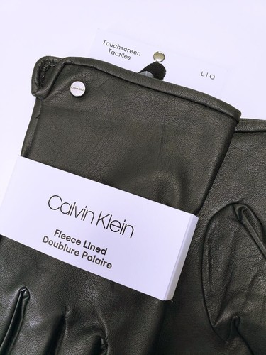 Calvin Klein Men's Gloves Fleece Lined Faux Leather Black Sz L Touch Screen  $55 - Picture 2 of 4