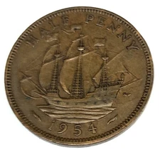 # C3858    GREAT BRITAIN     COIN,     HALF  PENNY    1954