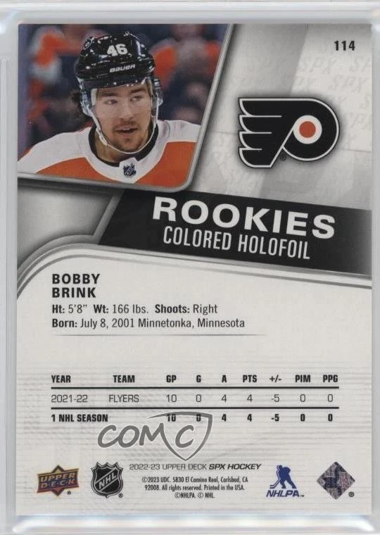 2022-23 SPx Rookies Colored Holofoil /149 Bobby Brink #114 Rookie RC - Image 2 of 2