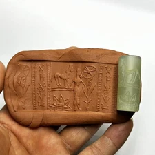 Beautiful Antique Near Eastern Green Jade Intaglio Cylinder Seal Stamp Bead