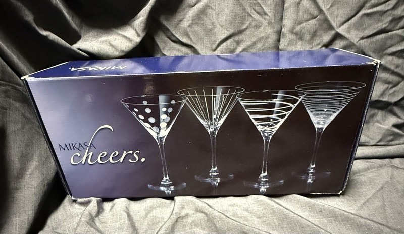 Mikasa Cheers 4-Piece Clear Decorated Martini Glass Set, 10 oz Contemporary