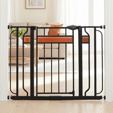Regalo Home Accents Extra Wide Walk Thru Baby Gate, Includes D cor Hardwood, 4-I