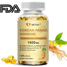 Korean Red Panax Ginseng 1600mg - High Strength Ginsenoside 120 Capsule Non-GMO