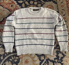 Vintage 90s Eddie Bauer Mens Large Gray Wool Striped Crewneck Sweater USA