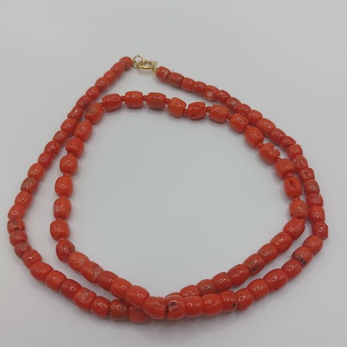 Collar de cuentas de barril de coral rojo natural 57 cm broche de oro amarillo de 18 quilates hecho a mano - Imagen 7 de 9