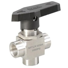 3 Way Ball Valve 1/4" NPT Reduce port 3mm Stainless Steel L Port Instrument F...