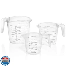 Terbold 3pc Liquid Measuring Cups Set - 1 Cup, 2 Cup, 1 Quart | Clear Plastic