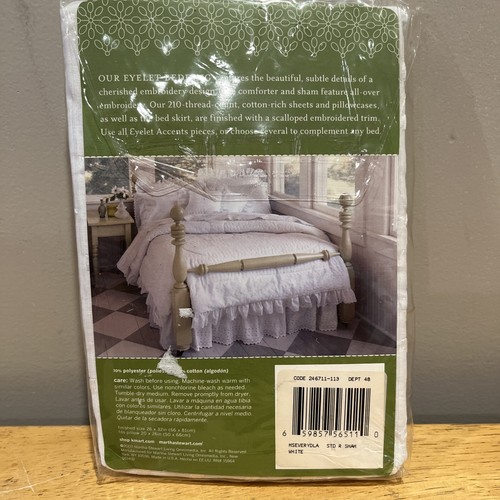 Martha Stewart Eyelet Accents Standard Sham White Embroidered Floral New - Picture 3 of 5